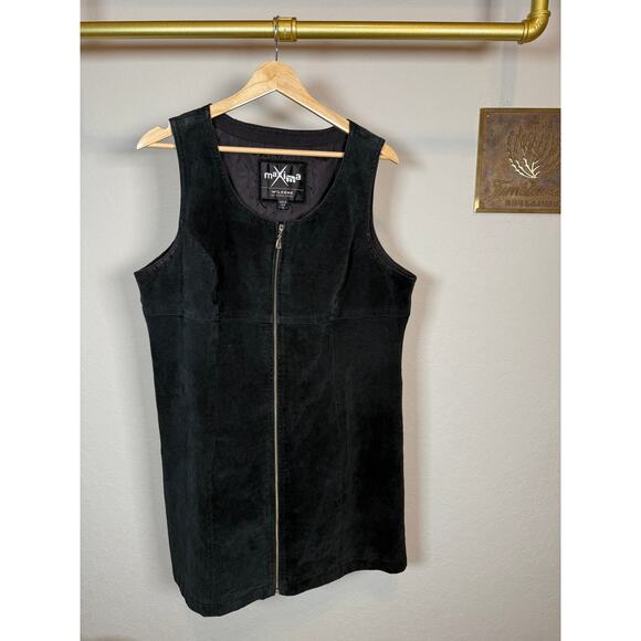 Women's Wilsons Maxima Black Leather Suede Zip Front Sleeveless Dress Size XL - Picture 9 of 9